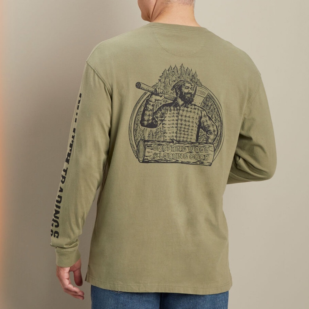 ❤️DULUTH TRADING CO. - Gray Paul Bunyan Lumberjack Graphic Long Sleeve Tee, NWT